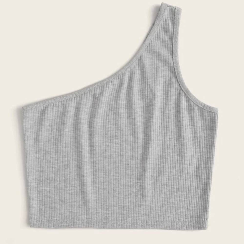 Shein Ribbed One-Shoulder Crop Top - Picture 2 of 3